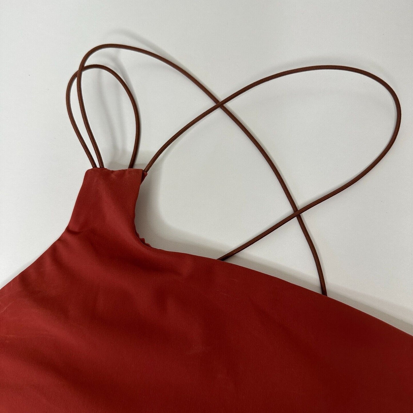 Alix NYC Rust Avon Asymmetrical Neckline One-Shoulder Spaghetti Strap Crop S