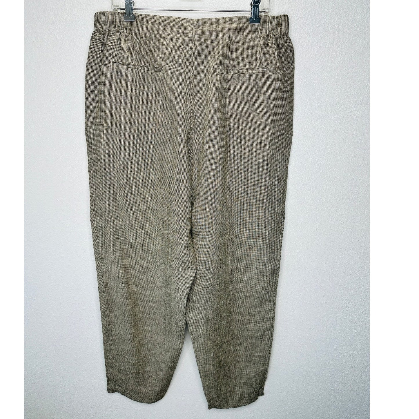 Poetry Brown & Cream Houndstooth cinch Waist Cropped Linen Trouser Pants 12