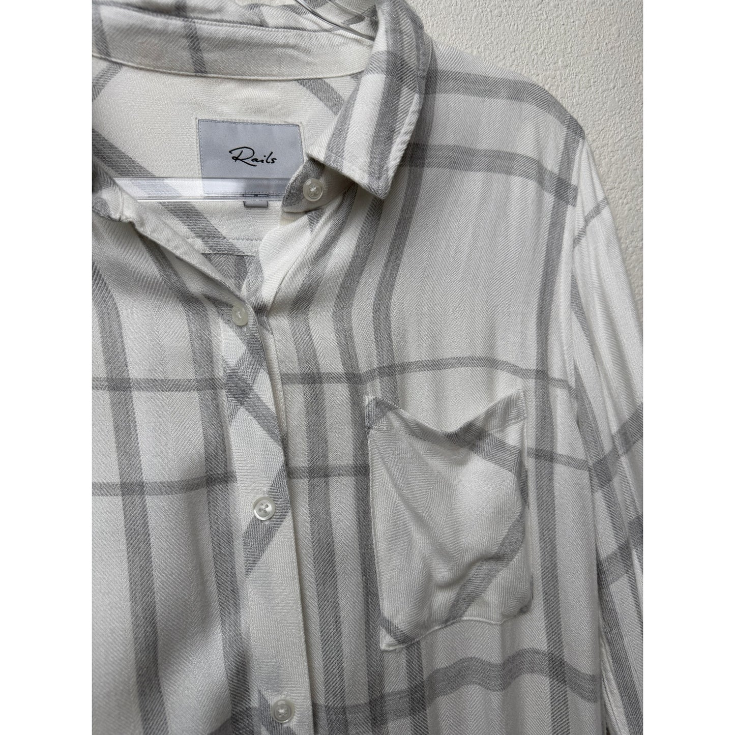 Rails Hunter Shirt White Fog Gray Plaid Button Front US S