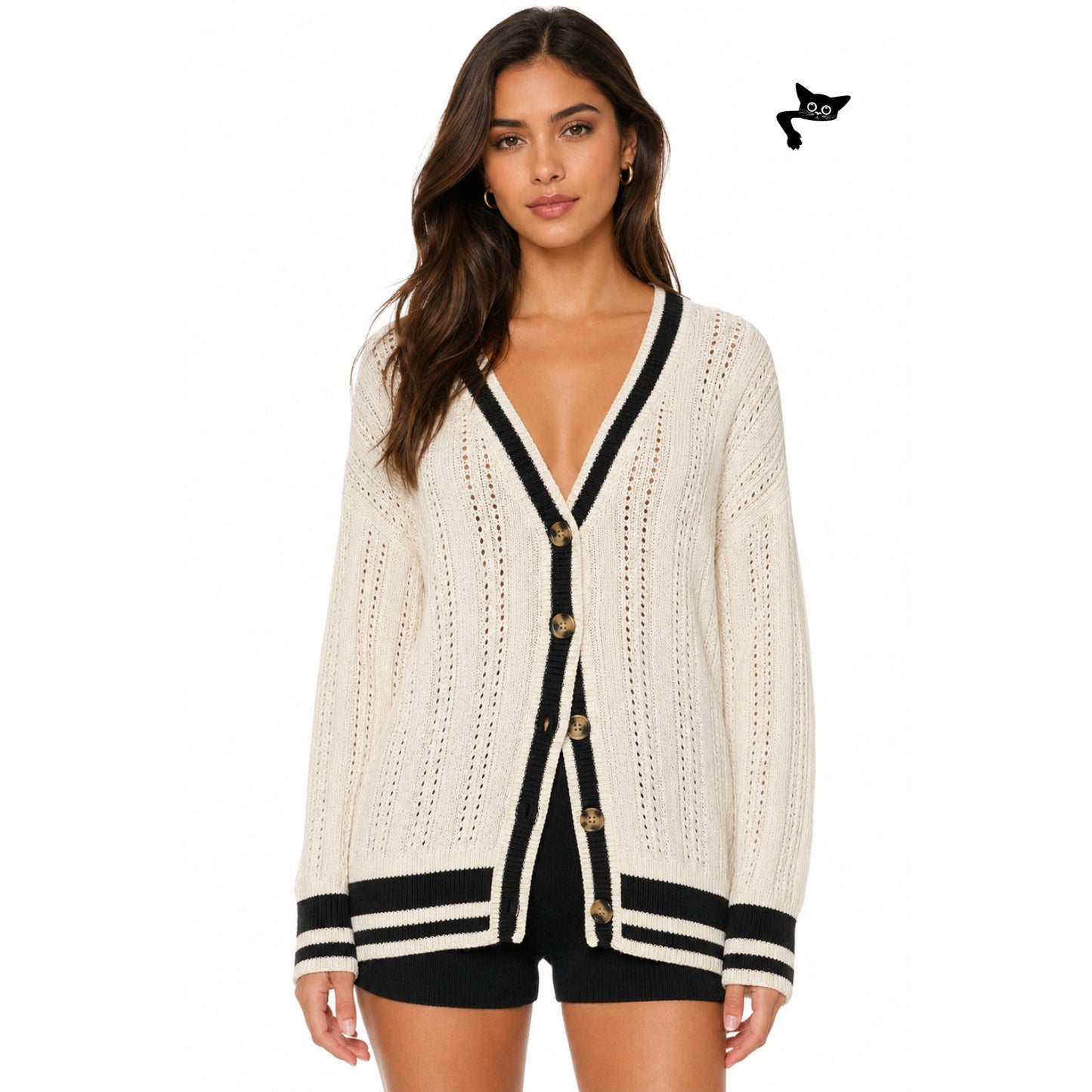 Sanctuary Sport Stripe Cream Black Cardigan US XS