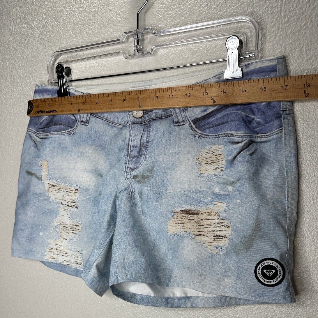 Roxy Estilo Faux Distressed Blue Jean Print On Poly Shorts 7