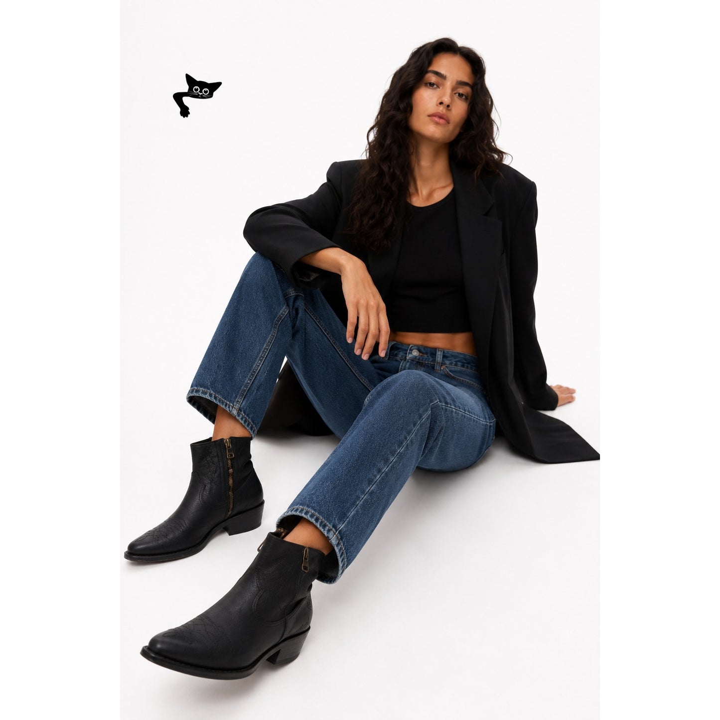 Anine Bing Lou Boot Black Leather Western Ankle Boots Size US 8 EU 38