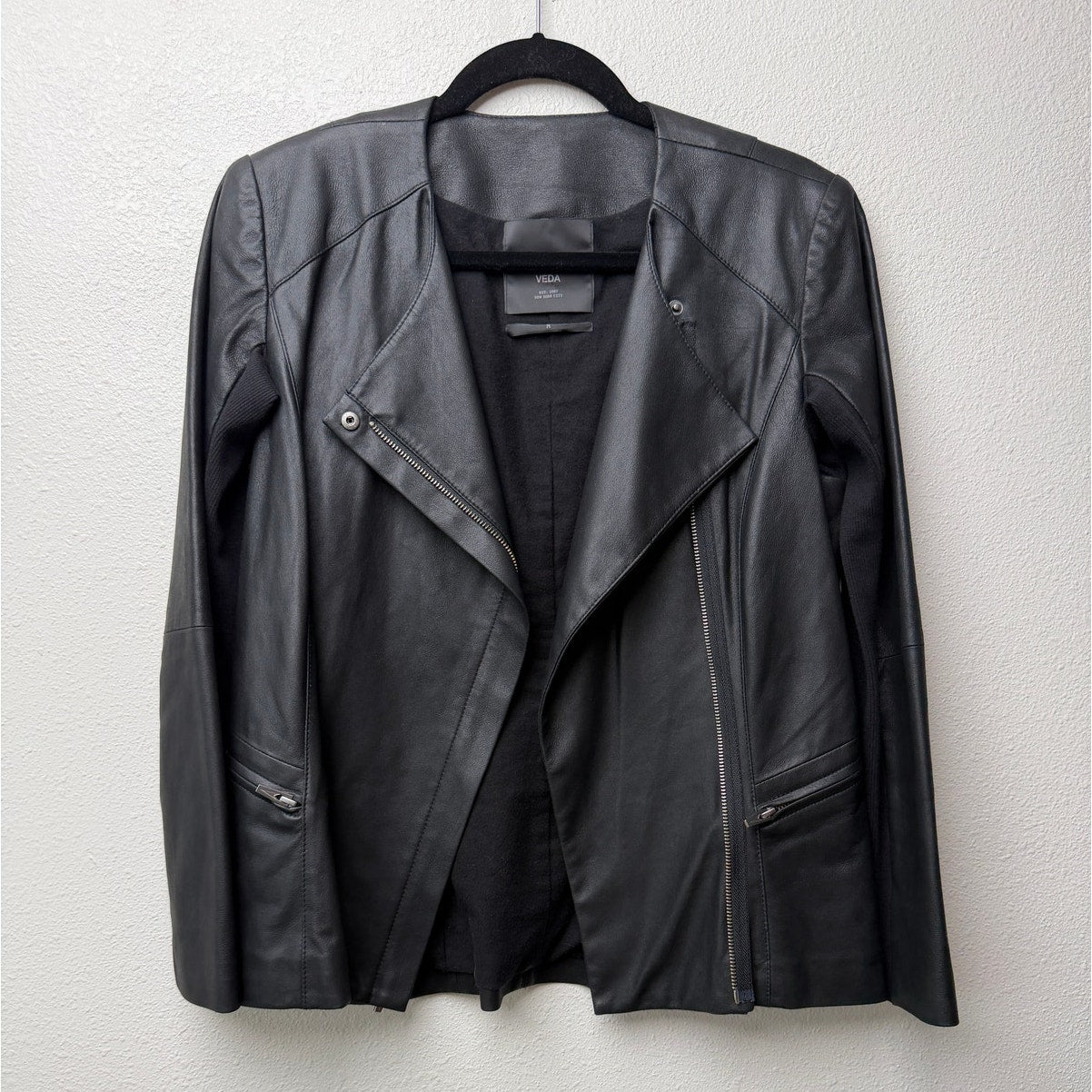Veda Black Genuine Leather Moto Biker Jacket Women's Medium