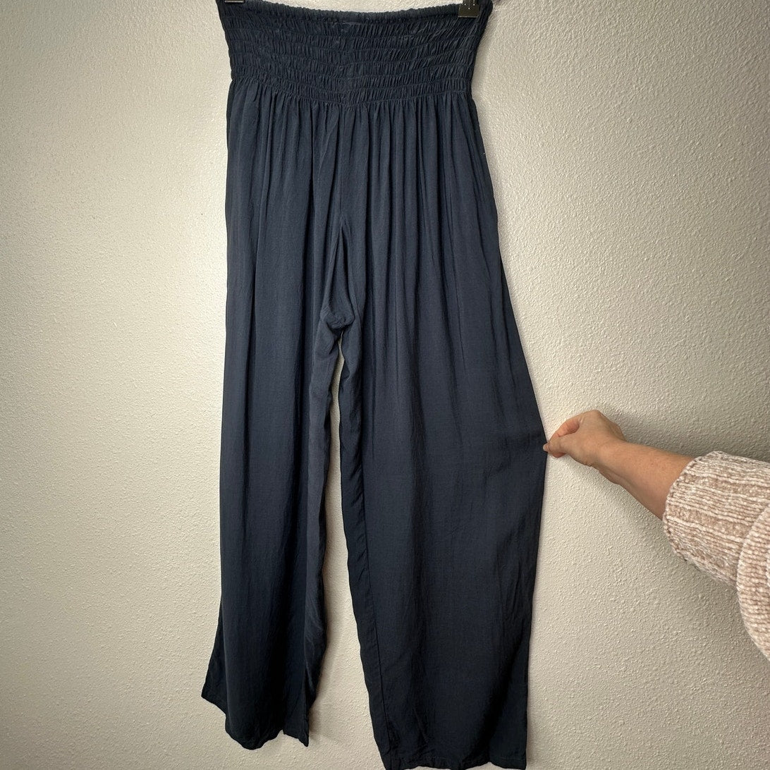 NWT Paradise Island Navy Blue Ruched Drawstring Wide Leg Casual Pants OS