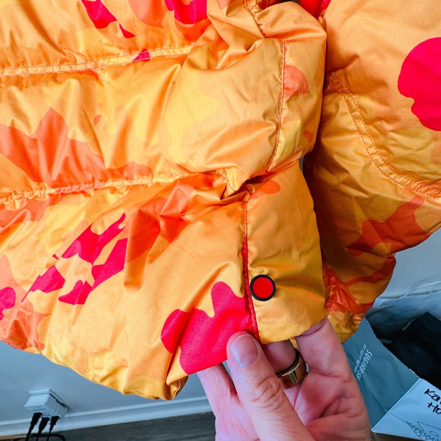 Kru St. Moritz Yellow Pink Orange Camo Front Button Zip Long Sleeve Hood Jacket