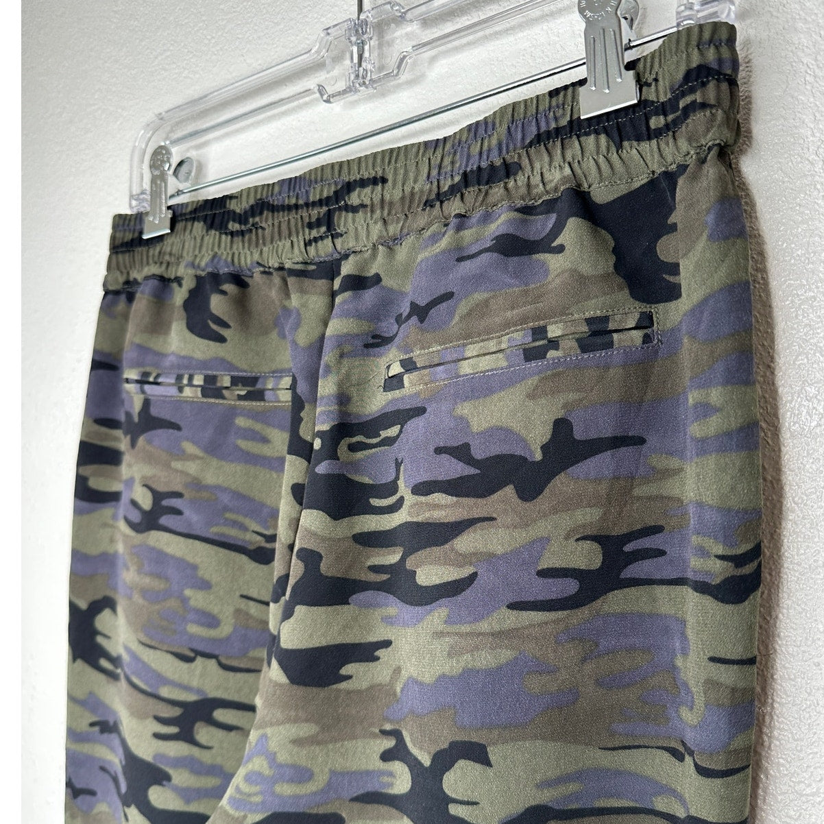 Sanctuary Green Black Blue Camo Print Cinch Waist Banded Joggger S