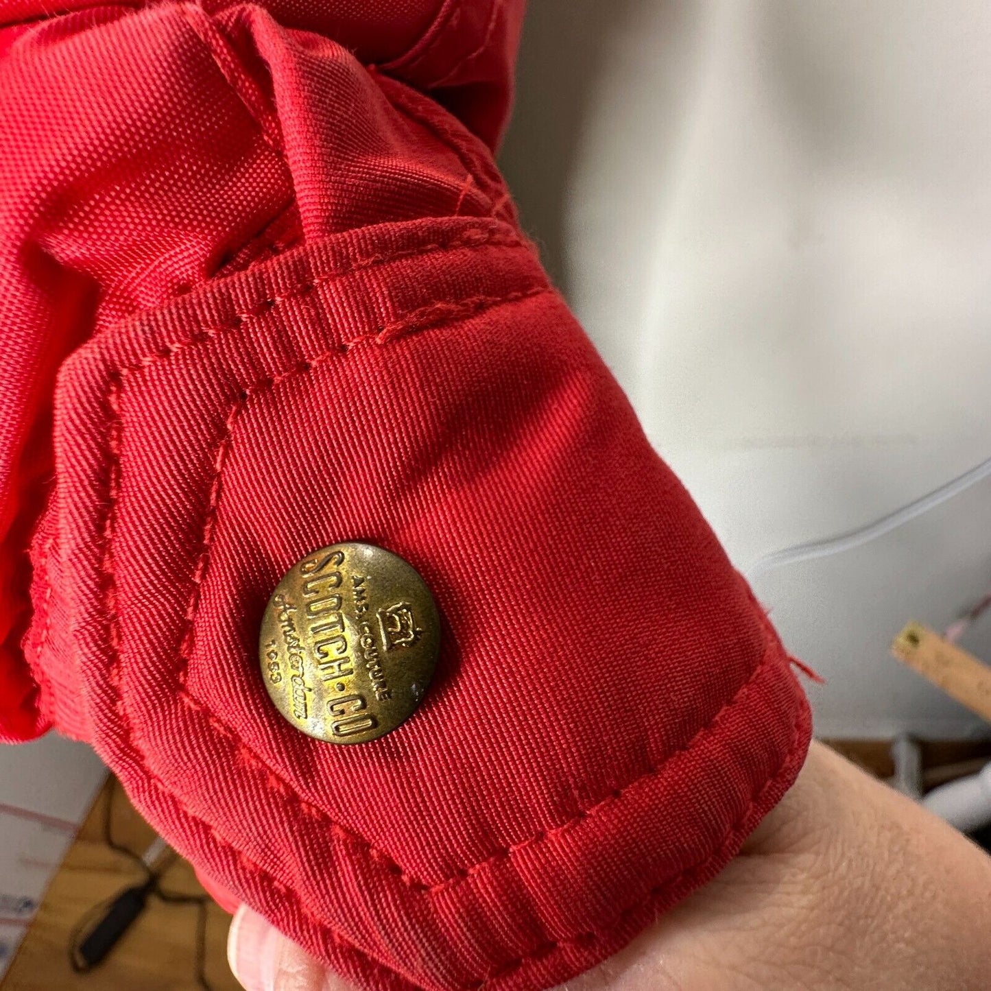 Scotch & Soda Olive Green & Red Front Zip Button Hooded Heavyweight Jacket M