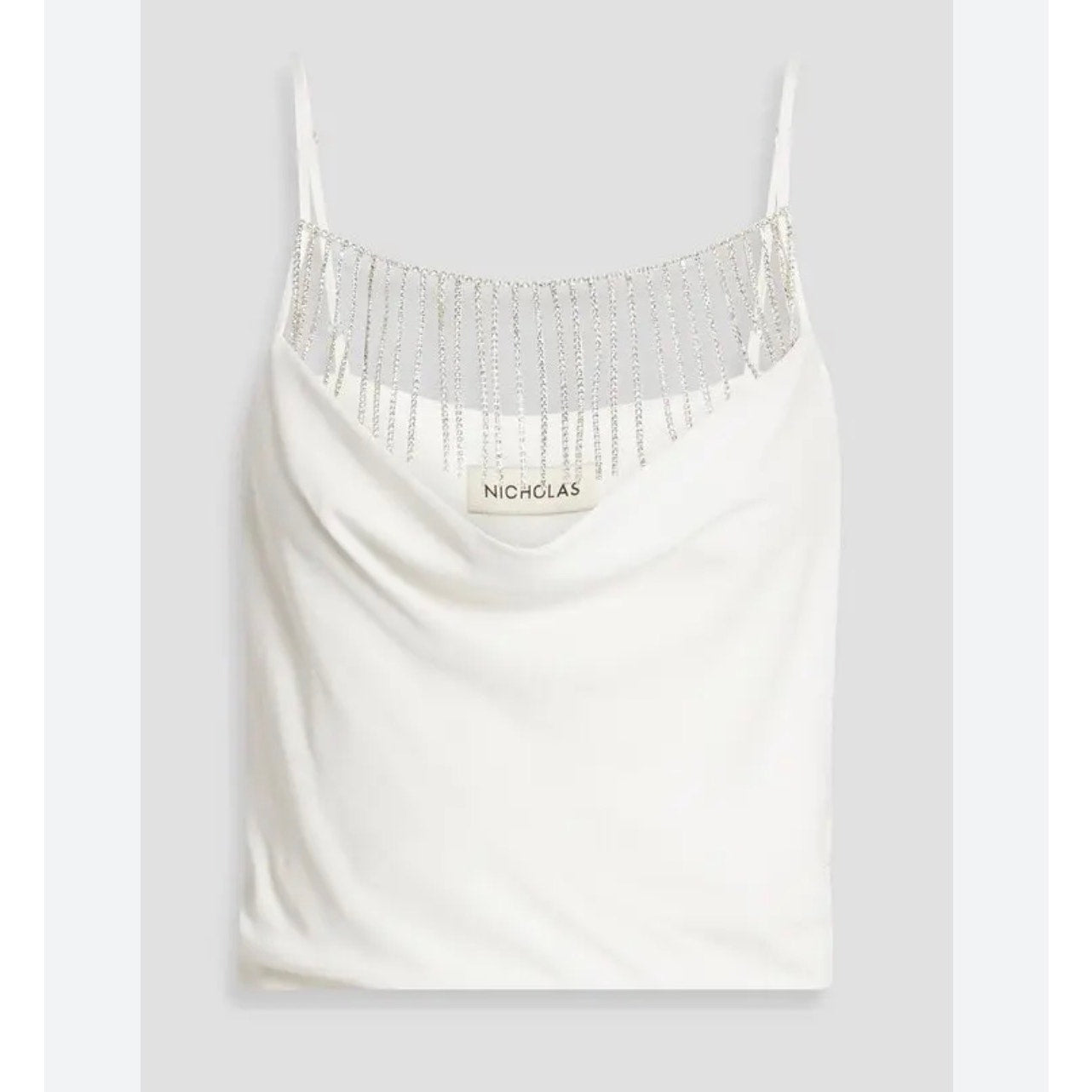 Nicholas Rhinestone Fringe Cowl Neck Ivory Crop Top – Women’s M