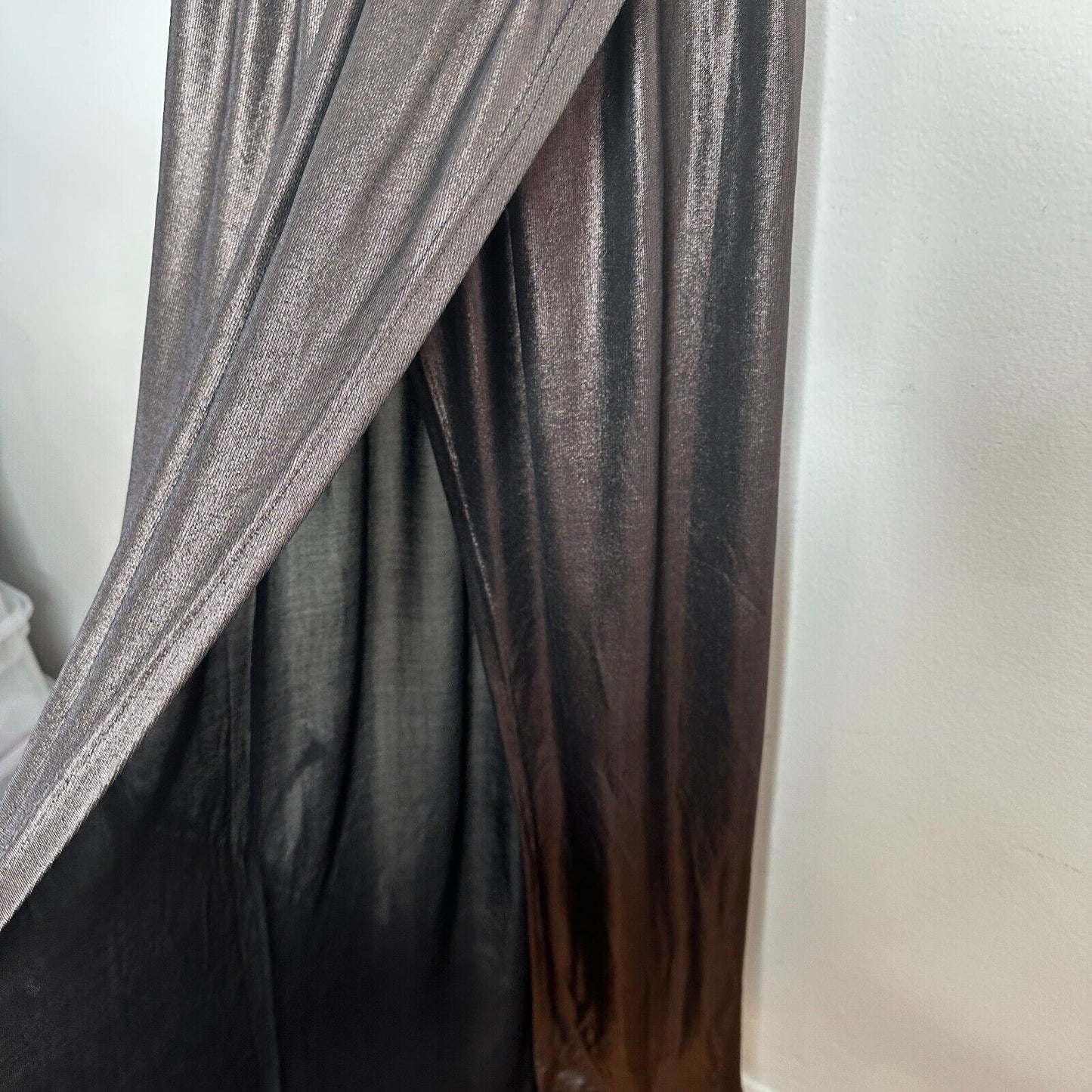 About Us Meredith Plunge Maxi Deep VNeck Sleeveless Shiny Bronze Metallic Small