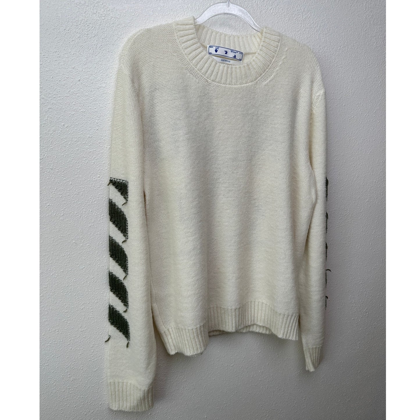 Off-White Reverse Arrow Diag Knit Crew Sweater White / Green