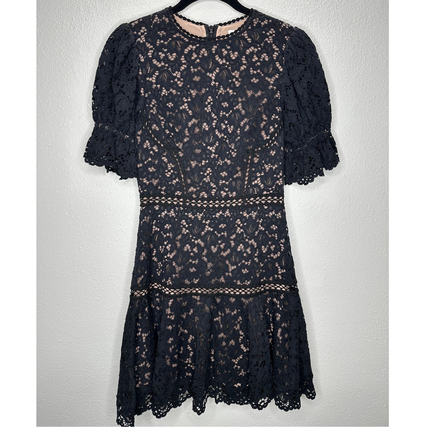 Jonathan Simkhai Black Eyelet Nude Lining Puff Short Sleeve Mini Dress 4