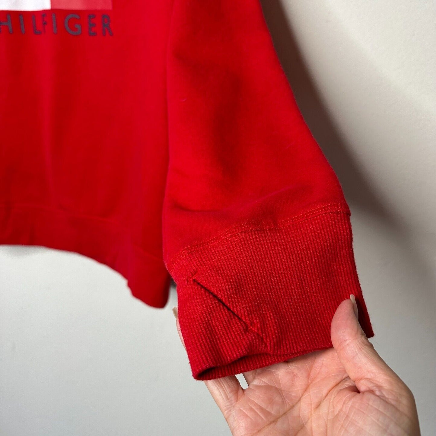 Tommy Hilfiger Sport Red Round Neck Big Logo Sweatshirt Thumbhole Sleeves XL