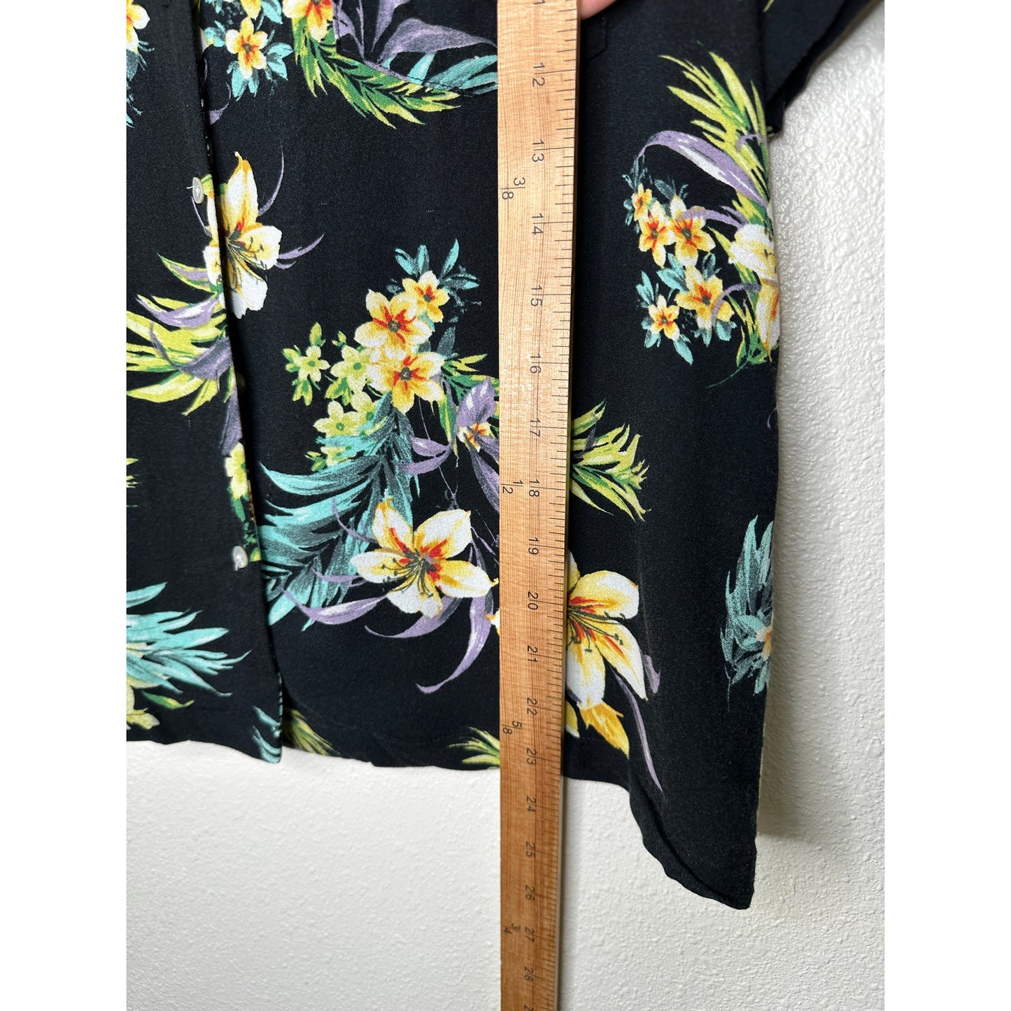 Lovestitch Black Teal Yellow Multi Color Short Sleeve Collared Button Hawaiian Shirt L