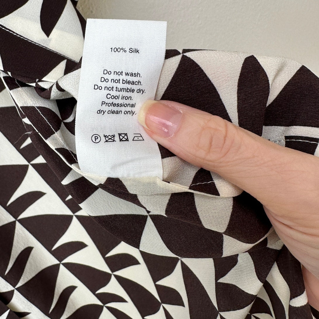 Matteau Cream Brown Geometric Silk Button Front Shirt US 10
