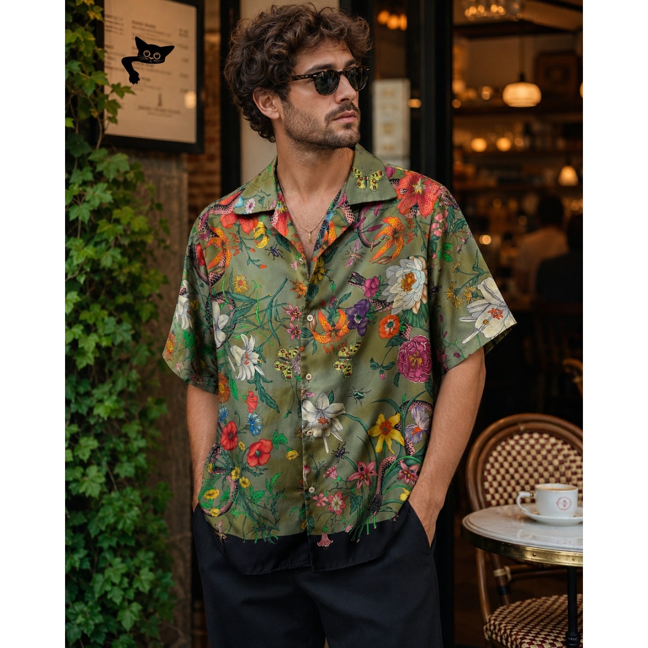 Gucci Olive Flora Snake Silk Camp Shirt Men's US 34