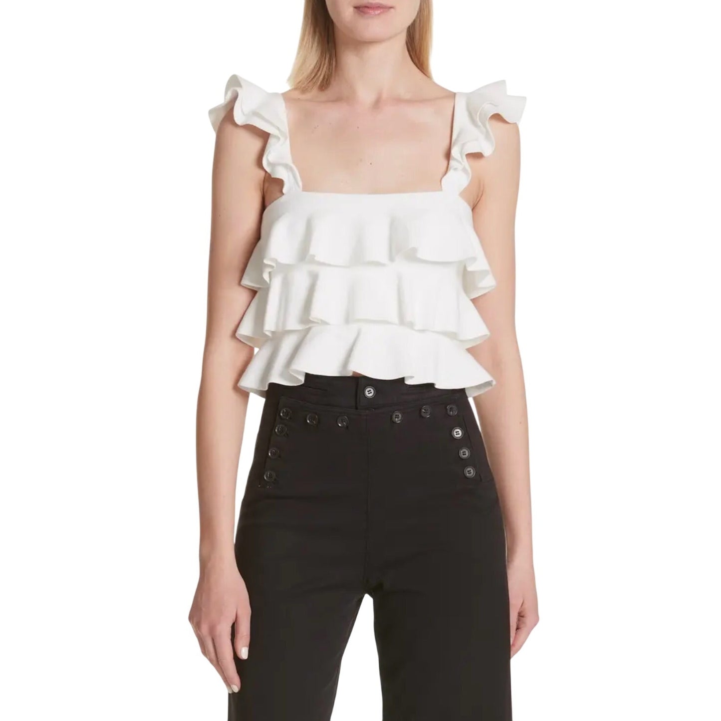 A.L.C. Rowley Ivory Tiered Ruffle Straight Neckline Tank XS