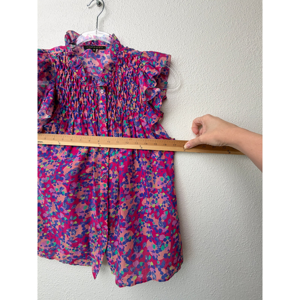 Caballero Evelyn Multi Dot Ruffle Top Women XS Pink