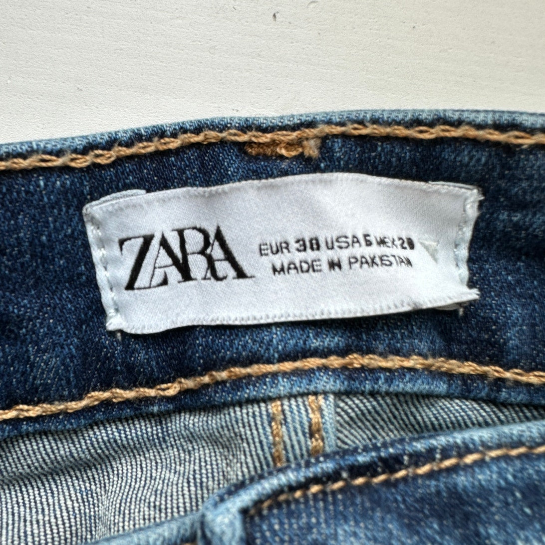 Zara Dark Medium Blue Wash High Waist Skinny Jeans 6