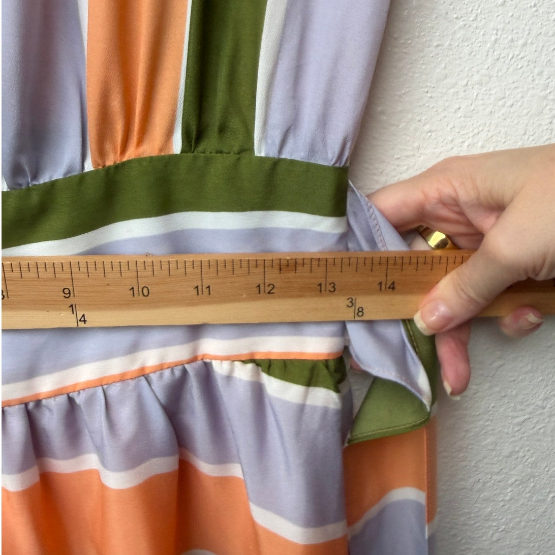 Bar III Front Row Striped Belted Fit & Flare Dress Peach Green Lilac Sz S