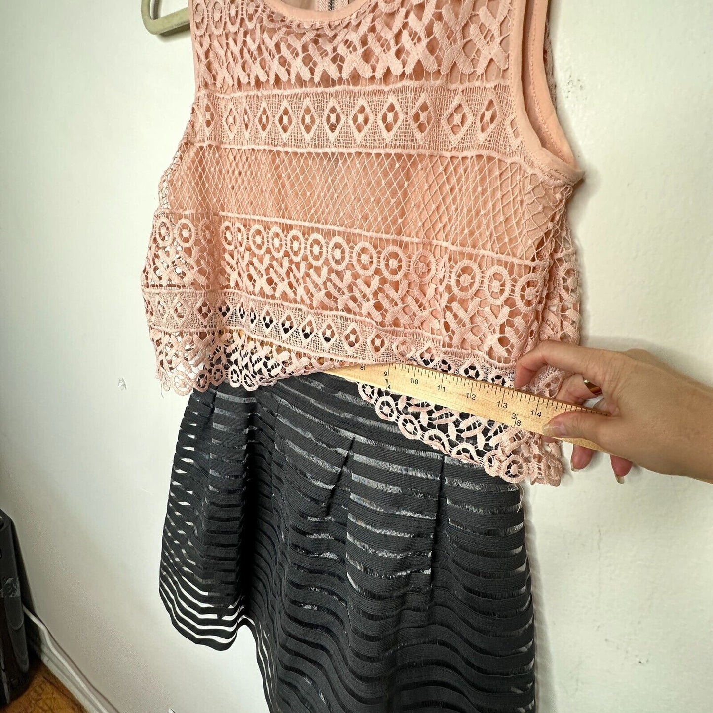 NWT Azaka Paris Sleeveless Pink Crochet Top & Black Stripe Dress Mini S / M