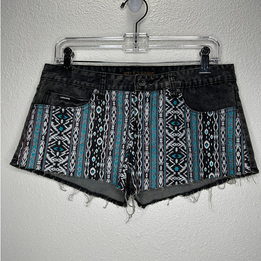 Billabong Gray White Teal Aztec Print Raw Hem Lovin Life Shorts 9