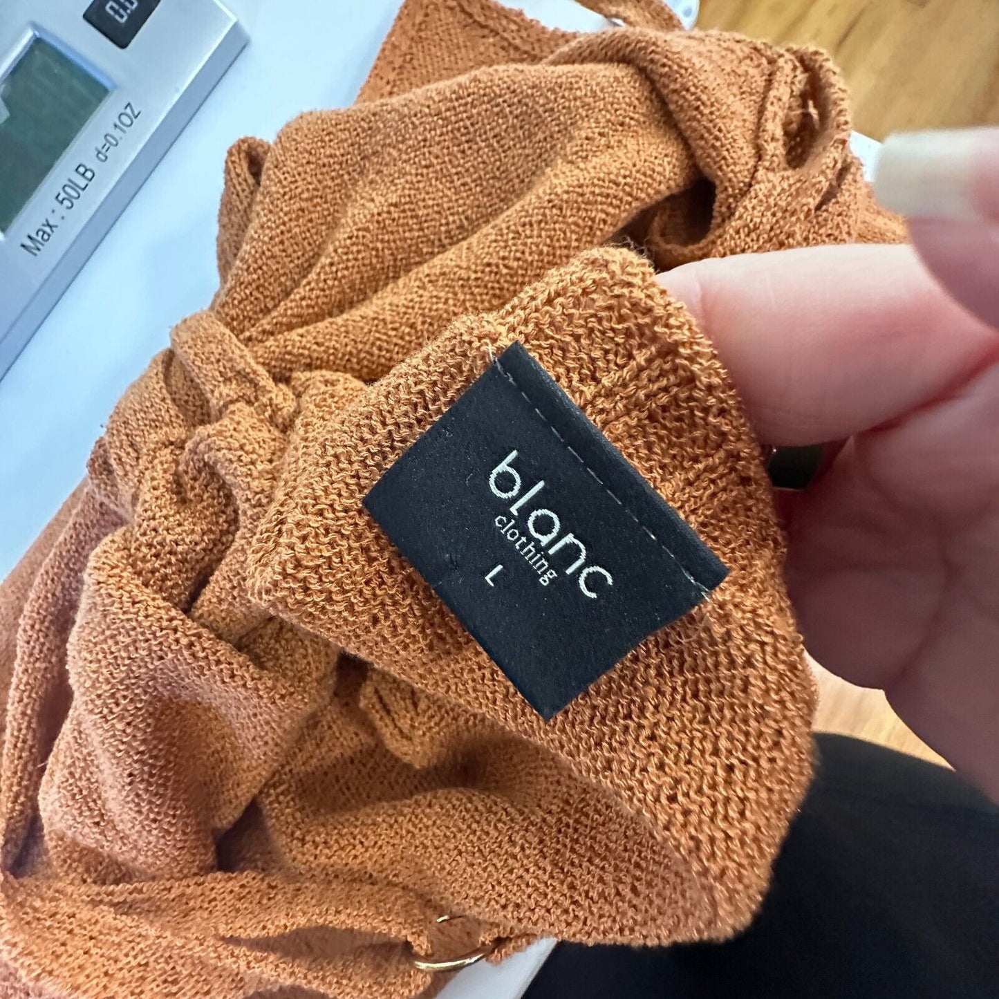 Blanc Clothing Sexy Camel Cut-Out Front Knot Spaghetti Strap Knit Maxi Dress L