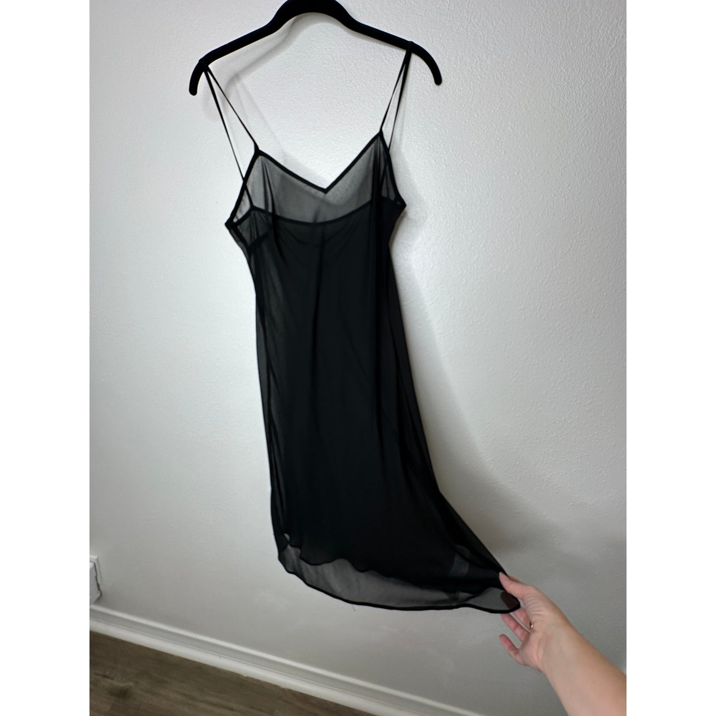 Zara Black Sheer V-Neck Spaghetti Strap Slip Mini Dress S