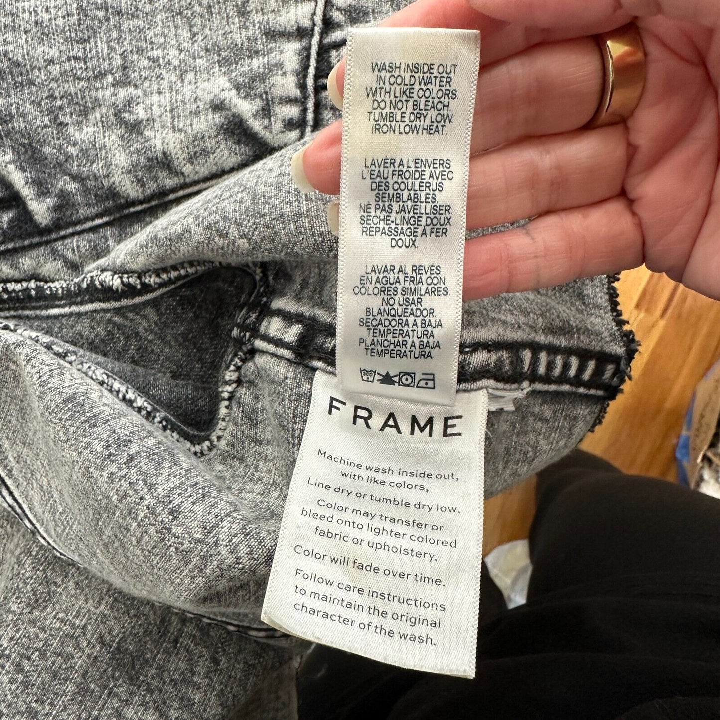 Frame Stonewashed Gray Faded & Distressed Crop Jacket Front Button Raw Hem S