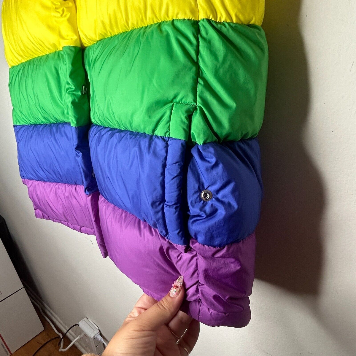 RARE Burberry Rainbow Stripe Down Filled Quilted Puffer Vest Concealed Zip S