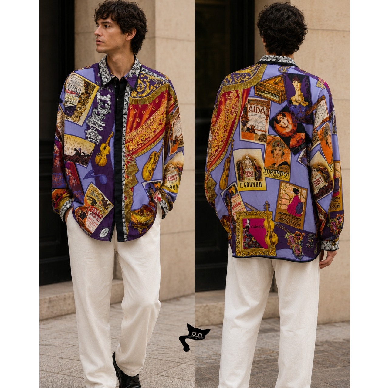 Gianni Versace Men's XL Purple Teatro Silk Shirt