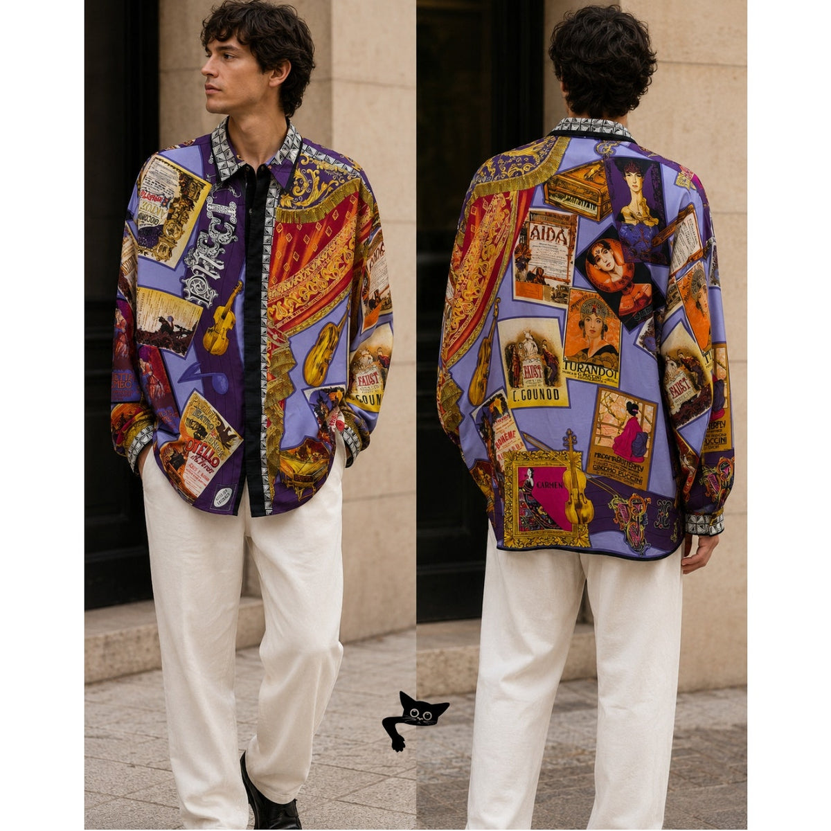 Gianni Versace Men's XL Purple Teatro Silk Shirt