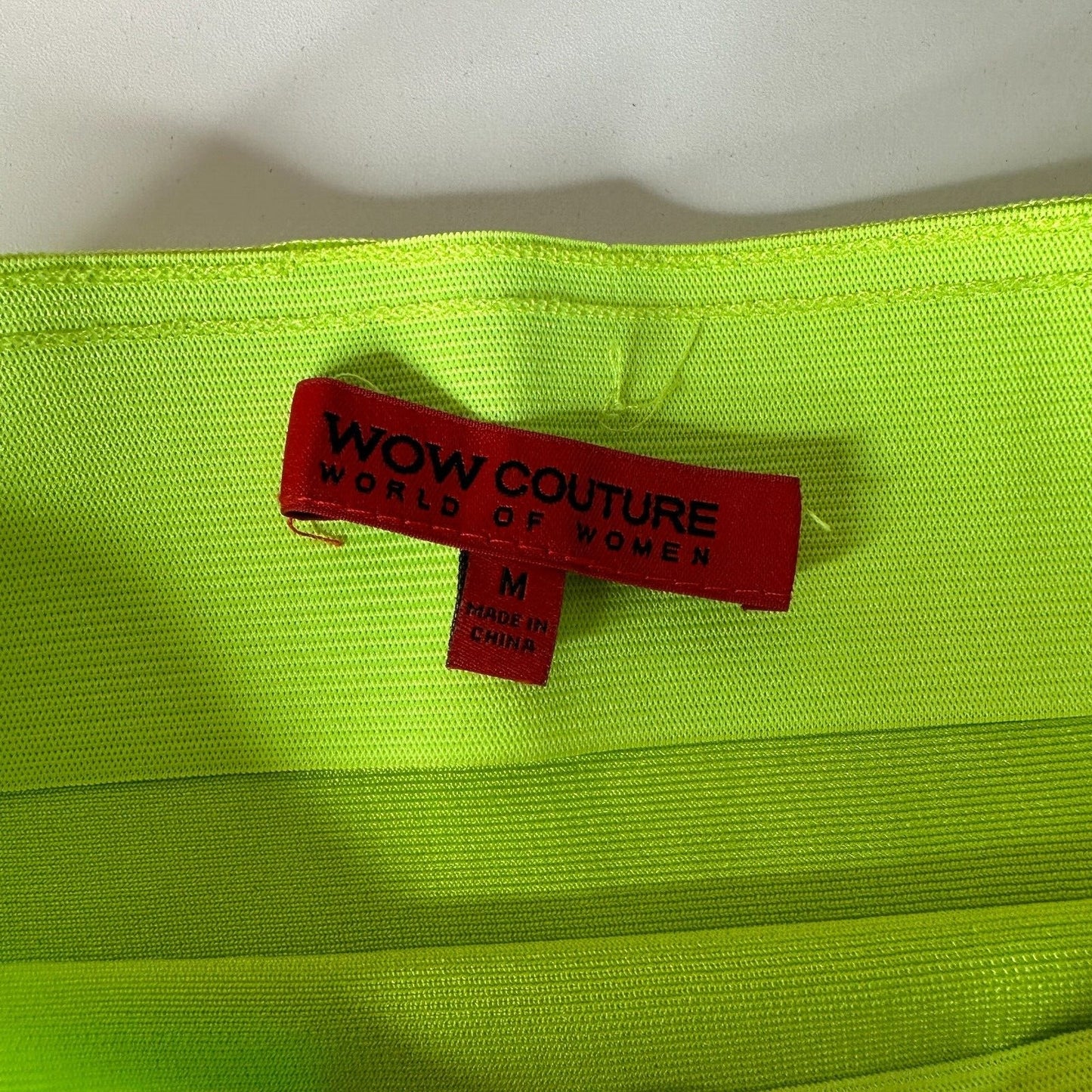 Wow Couture Fluorescent Lime Yellow Green Bandage High Waist Bodycon Mini M
