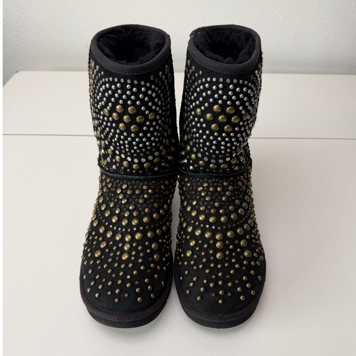 UGG x Jimmy Choo Mandah Studded Boots Black Gold Size 9