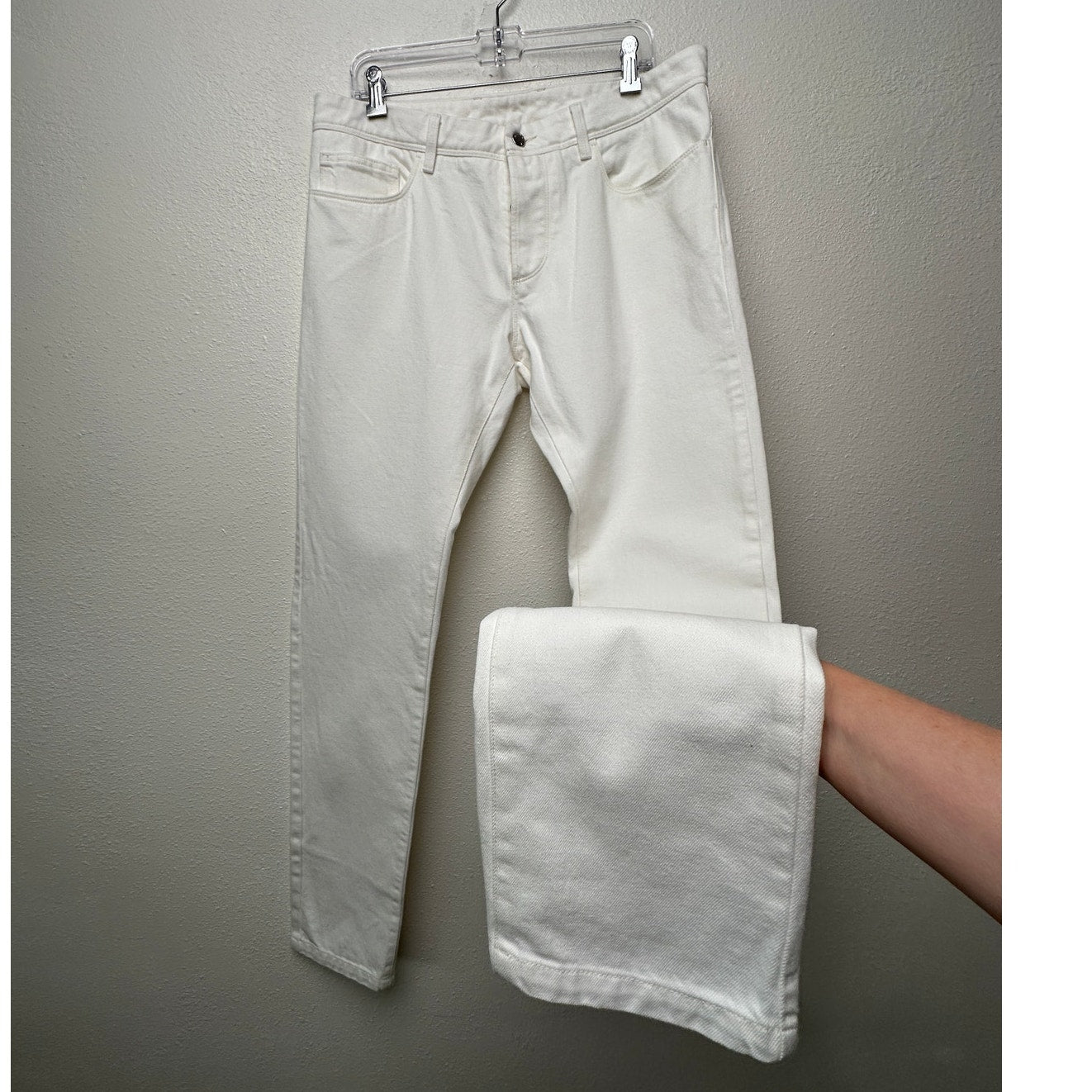 Moncler Men's Slim Fit Ivory White Jeans 5-Pocket Denim Sz36