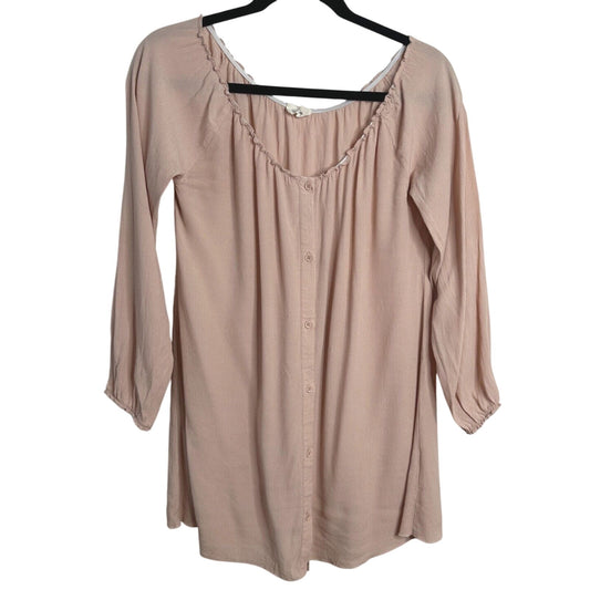 American Vintage Blush Off Shoulder 3/4 Sleeve Flowy Button Up Blouse Top Small