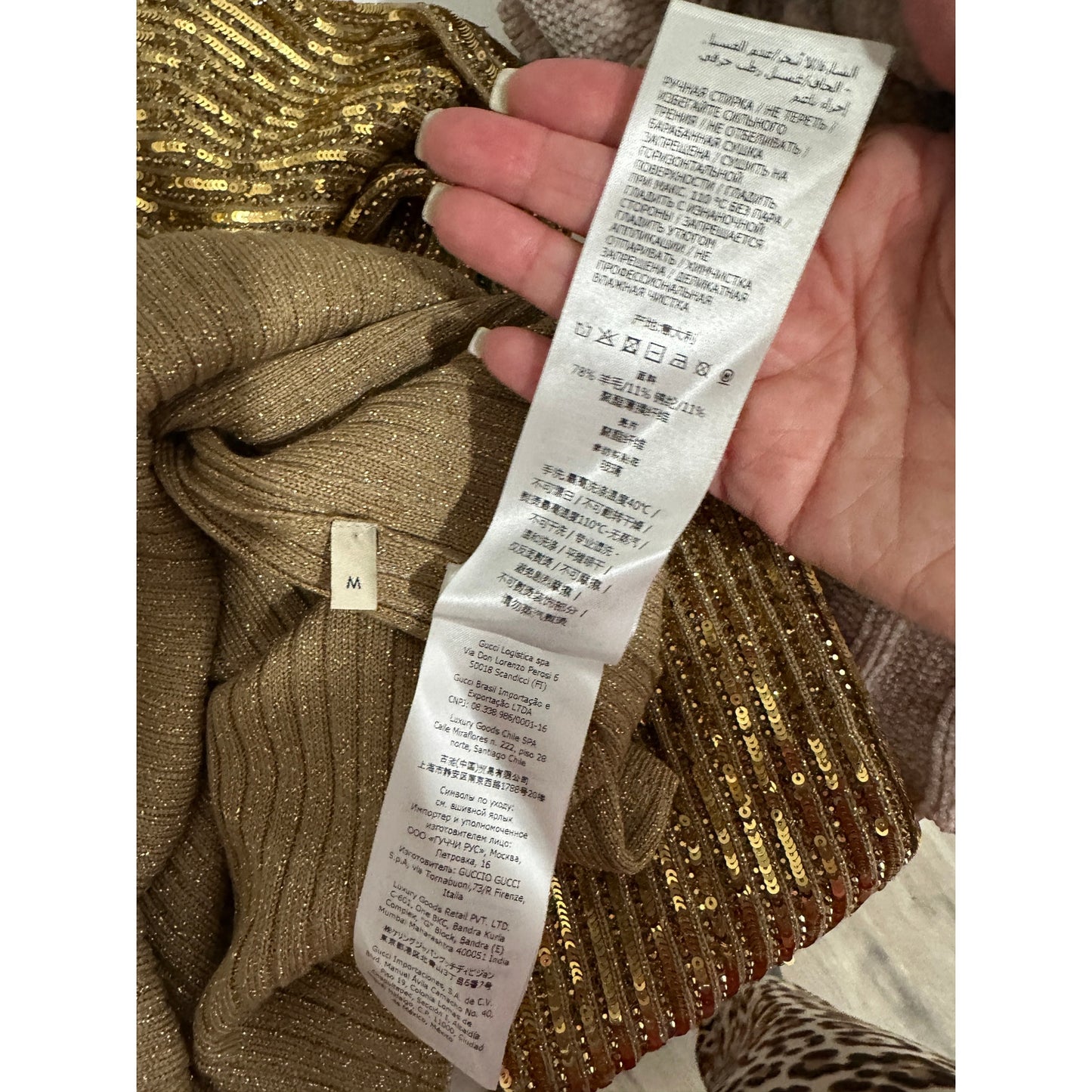 Gucci Sweater Gold Womens US M Sequin Turtleneck