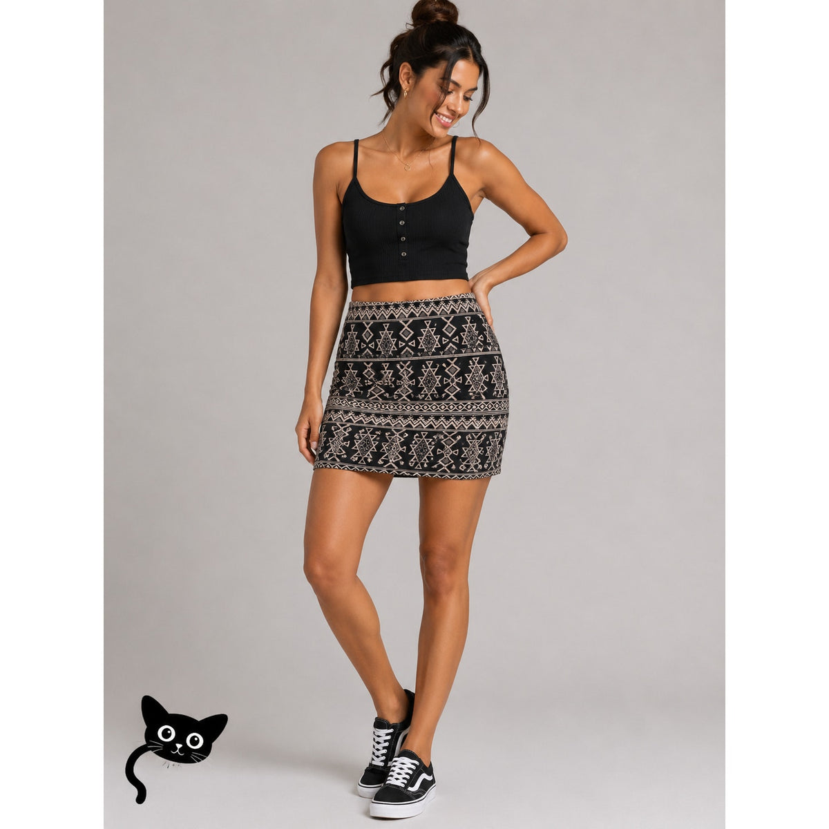 Billabong Tan & Black Aztec Print Stretch Mini Skirt Medium