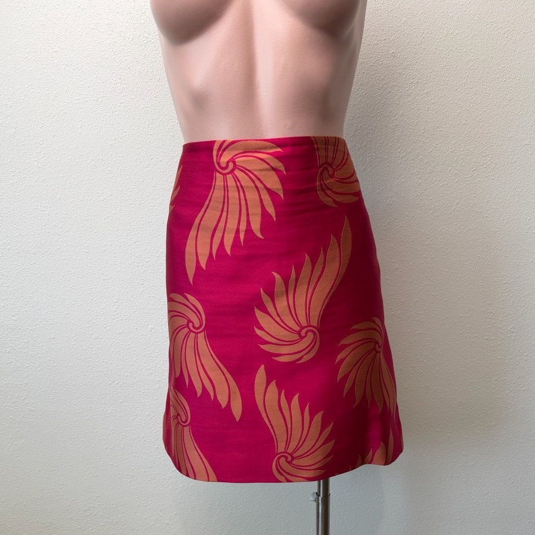 Dries Van Noten Fuchsia Peach Shell Silk Skirt US 12