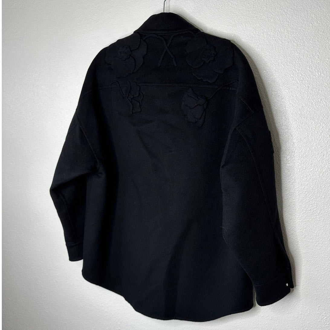 Valentino Garavani Black Wool-Cashmere Appliqué Jacket Snap Close M