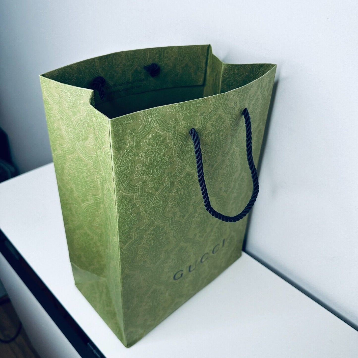 Gucci Embossed Green with Black Gucci Logo Gift Bag Rope Handle 100% Recycled