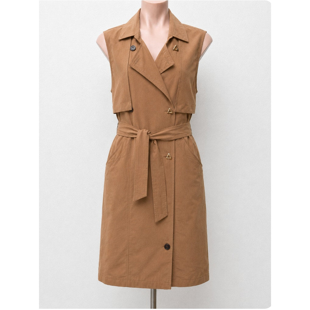 Aeron Delray Dusty Peach Iridescent Sleeveless Button Trench Coat Welt Pockets