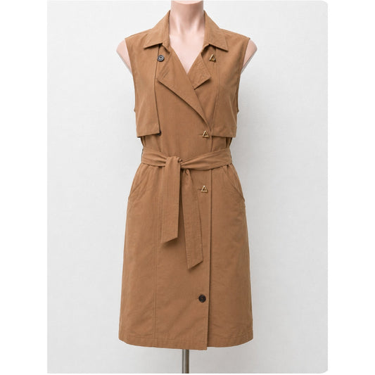 Aeron Delray Dusty Peach Iridescent Sleeveless Button Trench Coat Welt Pockets