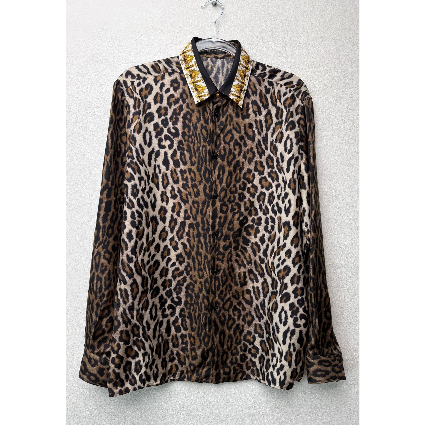 Versace Brown Leopard Silk Shirt Men's US 34 Barocco