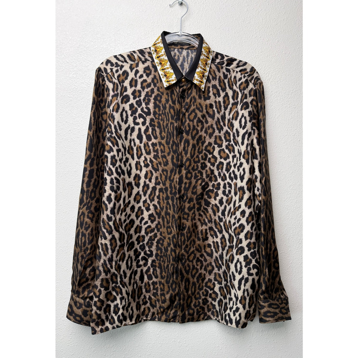 Versace Brown Leopard Silk Shirt Men's US 34 Barocco