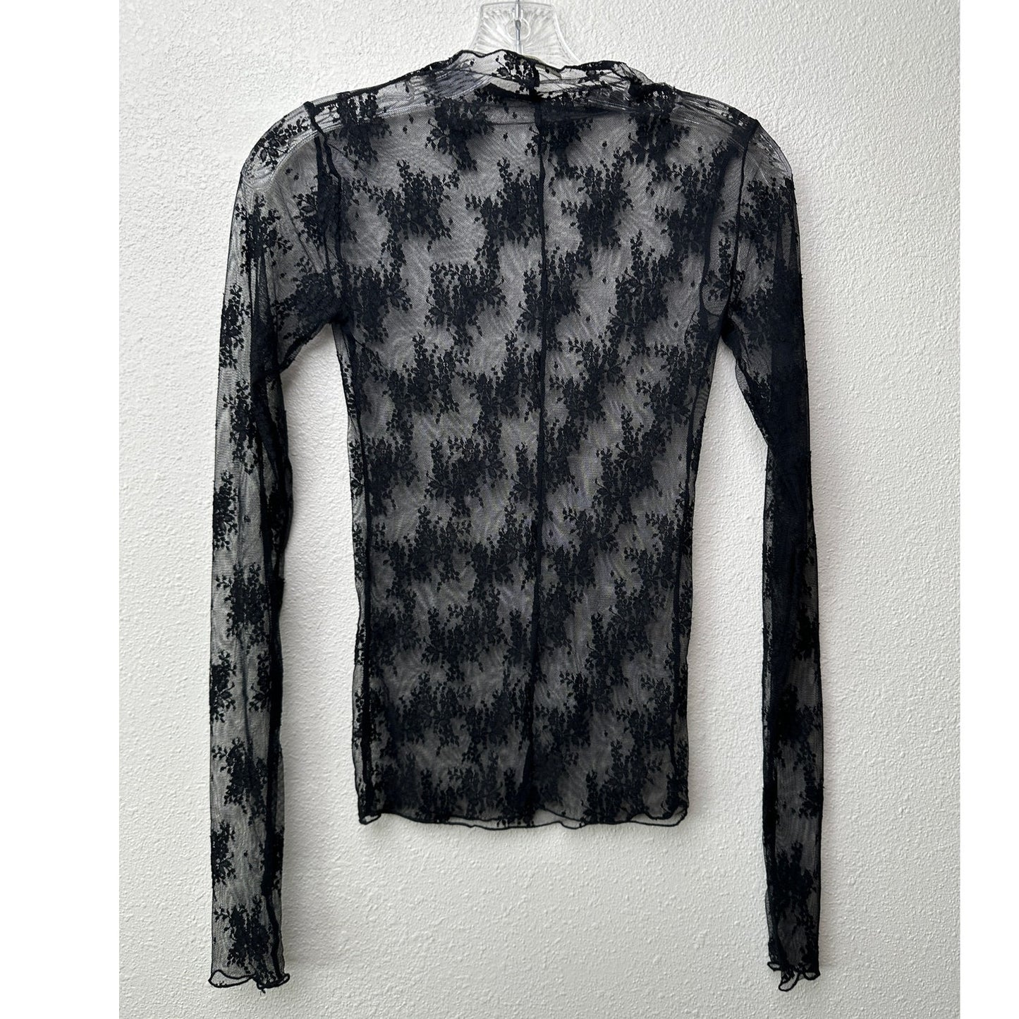 Free People Lady Lux Black Sheer Lace Floral Top XS