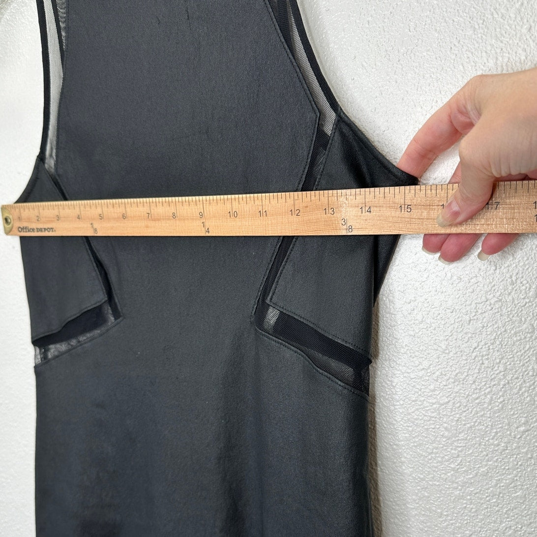ANGL Black Stretch Faux Leather Mesh Cutouts High Neck Sleeveless Dress M