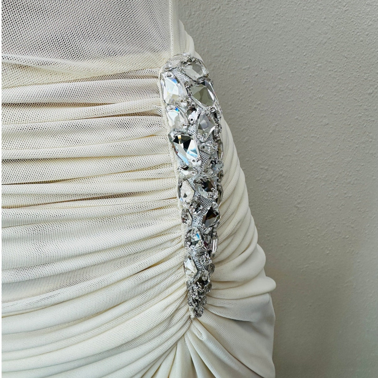NWT David Koma Cream Crystal Claw Draped Mesh Dress US 6