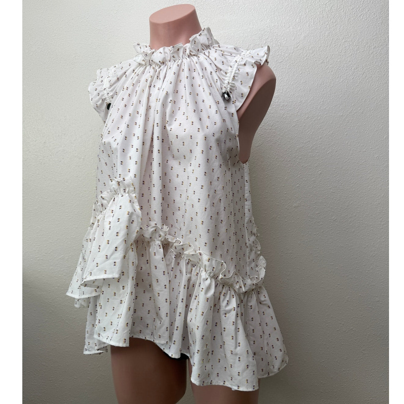 Brøgger Blouse White Ruffle Dobby Sleeveless Women US XS