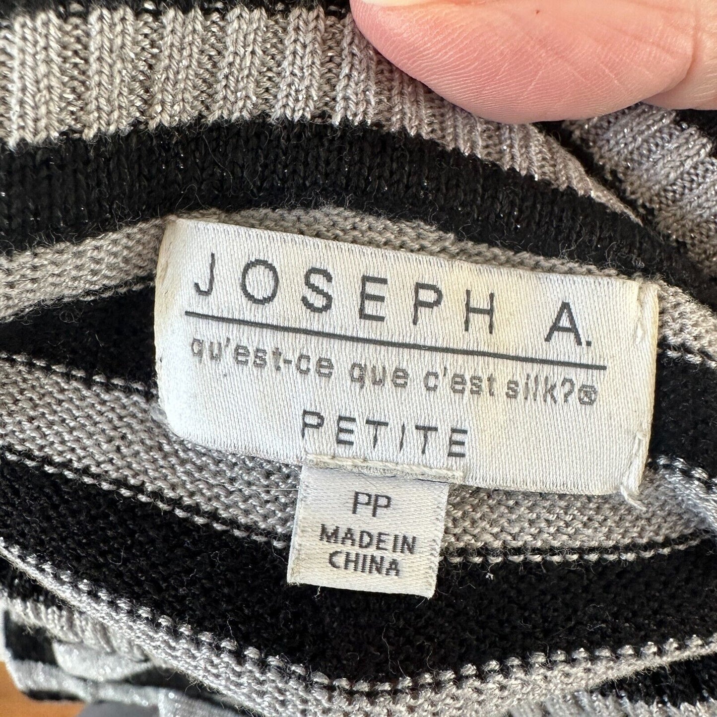 Joseph A. Silver & Black Stripe Metallic Knit Turtleneck Long Sleeve Sweater PP