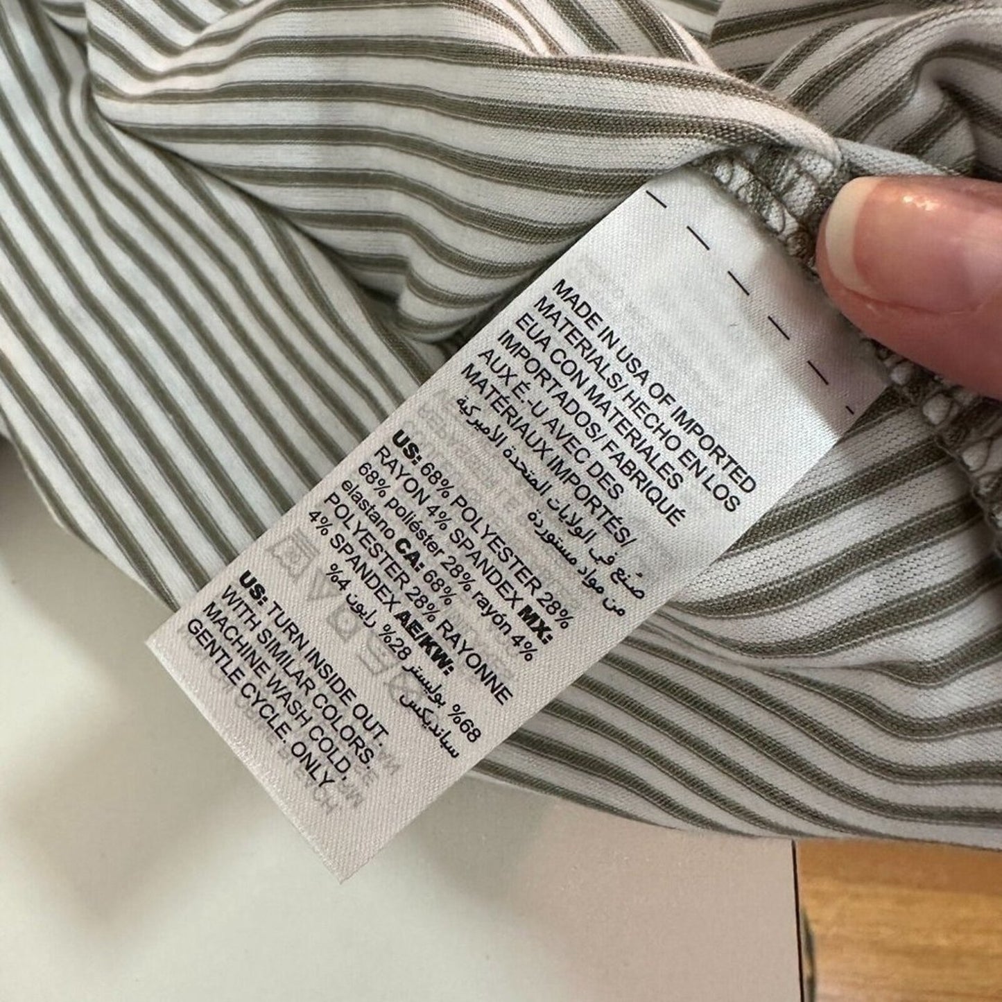 NWT Chico's Zenergy Wild At Heart Olive White Stripe V-Neck Tee  1